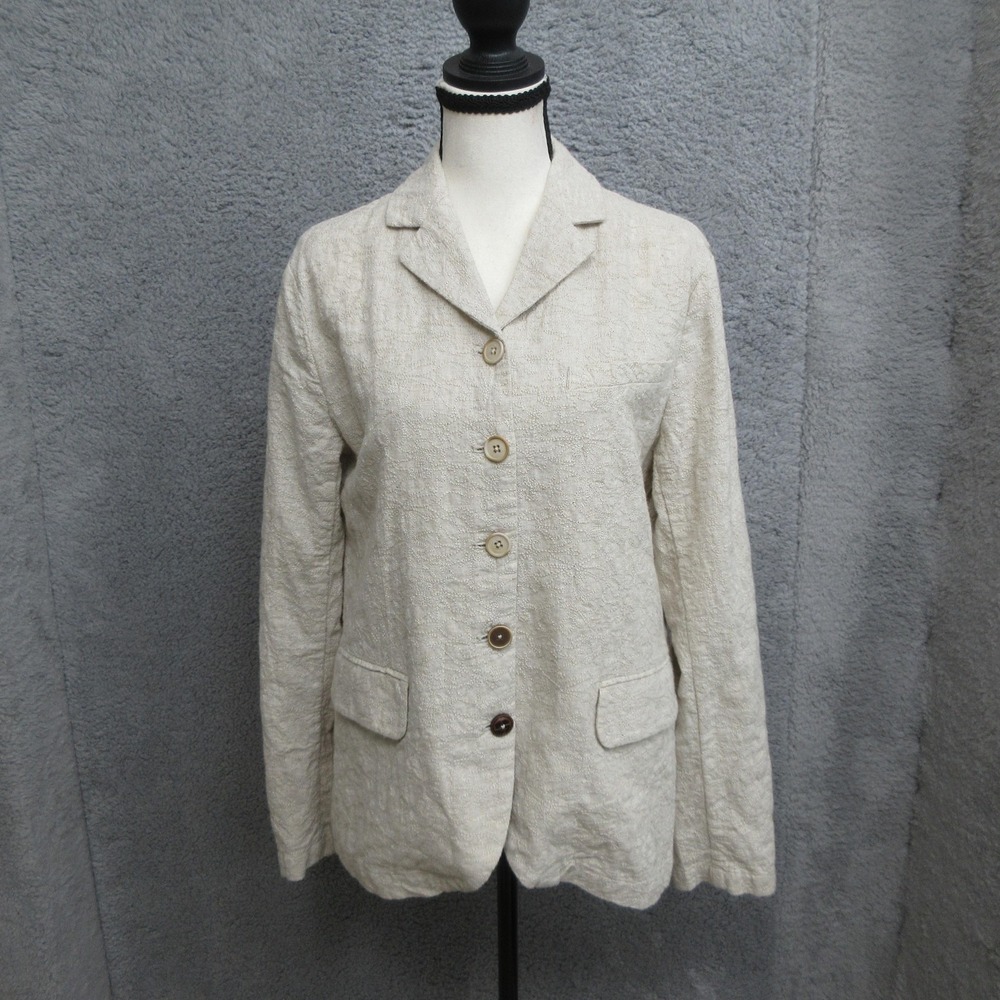 Sundance Linen Blend Blazer Jacket Womens L Beige Textured Buttoned Boho Organic